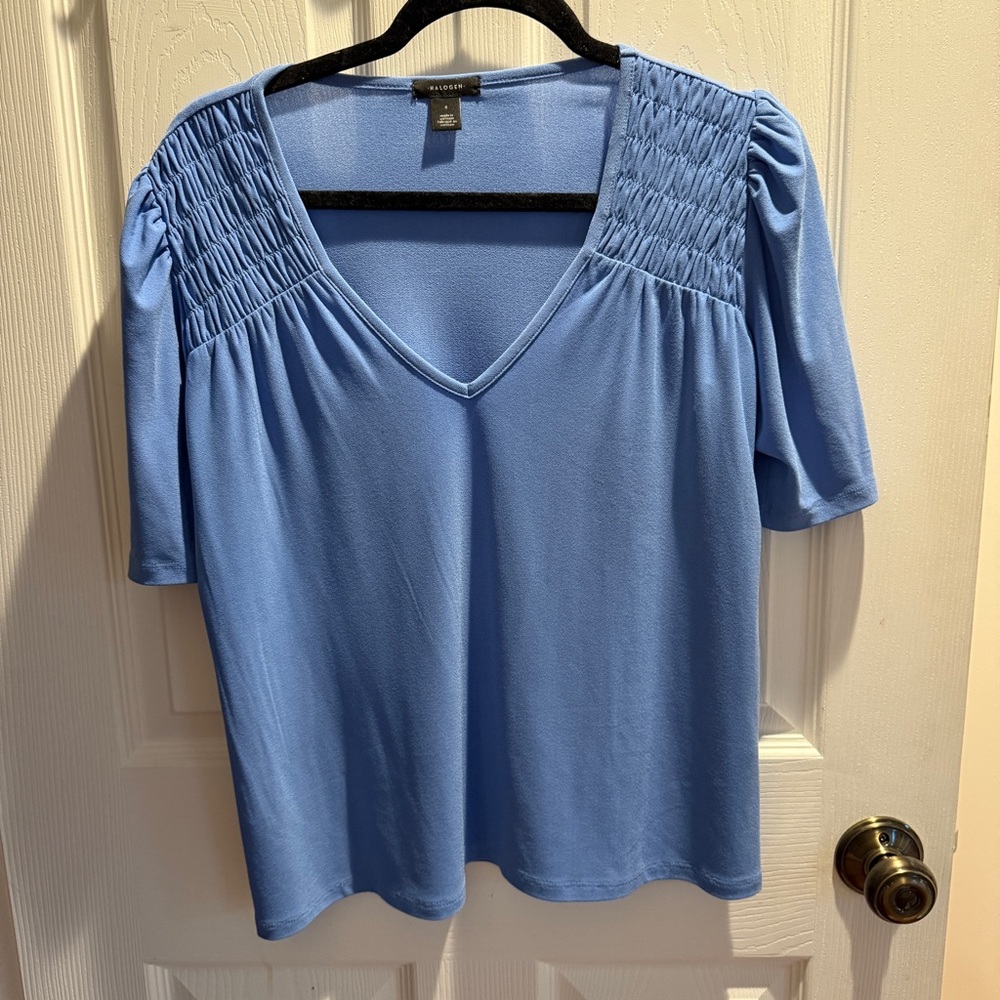 Halogen Blue V-Neck Blouse